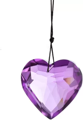 Colorful Heart Crystals Suncatcher Hanging Sun Catcher with Chain Pendant Ornament for Window Home Garden Christmas Day Party Wedding Decoration (Purple)