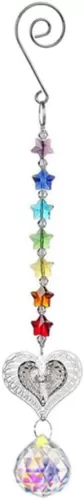 Colorful Heart-Shaped Glass Pendants Chandelier Suncatchers Prisms Hanging Ornament Three-Dimensional Metal Iron Home Decoration