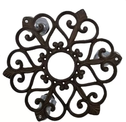 Comfy Hour Rustic Style Collection Cast Iron Heart Garden Plant Trolley Flowerpot Holder