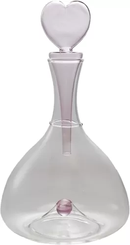 Creative Co-Op 1.5 Quart Glass Decanter with Pink Heart Shaped Stopper, Clear
