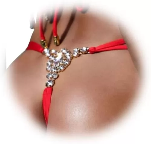 Crystal Heart Pendant Waist Chain Thong Jewelry Rhinestone Thong Panties Sexy Adjustable Rhinestone Underpant Festival Rave G String Jewelry for Women (Crystal-gold)