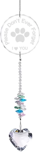 Crystal Pet Memorial Suncatcher, Heart-Shaped Hanging Pendant with Paw Print, Colorful Garden Decoration
