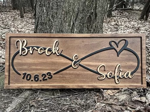 Custom Infinity Heart Sign | Personalized Wedding Gift for Couple | Wood Engagement Sign | Anniversary Gift | Wedding Date Sign | Bridal Shower Gift