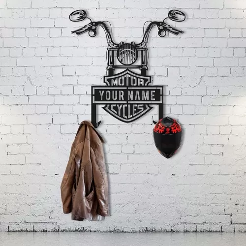 Custom Metal Motorcycle Helmet Holder Wall Art, Personalized Rider Holder, Jacket Holder, Unique Decor Gift, Custom Rock, Gift for Motorcycle Lovers (20 x 19 inch / 50 x 49 cm