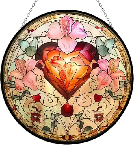 Customized Valentine Heart Stained Glass Window Hanging by Clare Donovan Sun Catcher Valentine Haning Ornament Decoration Mother's Day Birthday Gifts for Lover, Friends