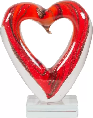 Dale Tiffany AS21274 Art Glass Sculpture 7" Tall Handcrafted Murano-Style Sculpture, Rossa Heart, Red