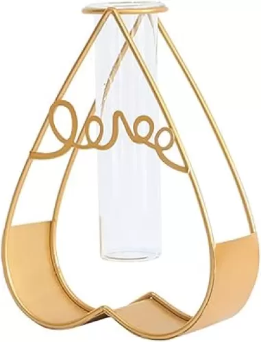 Desktop Plant Vases with Test Tube Glass Flower Vase with Gold Metal Stand Propagation Station Plant Holder for Home Wedding Decor (Gold, Heart)