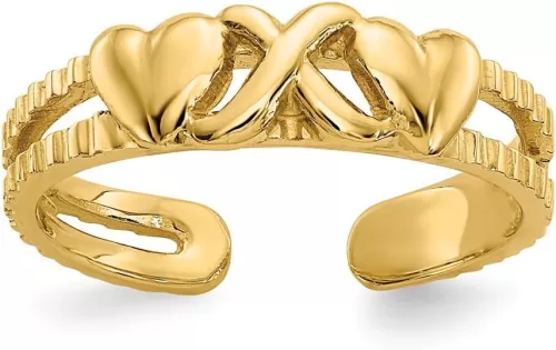 Diamond2Deal 14k Yellow Gold Hearts and X Toe Ring