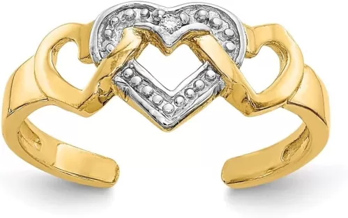 Diamond2Deal 14k Yellow Gold Rhodium Diamond Heart Toe Ring, 0.01Ct