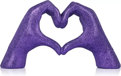 DOVDOV Purple Heart Hand Statue, Heart Shaped Hand Home Decor, Love Fingers for Living Room Bedroom Entrance Dining Table Centre Flat TV Cabinet Bookshelf Small Decoration.