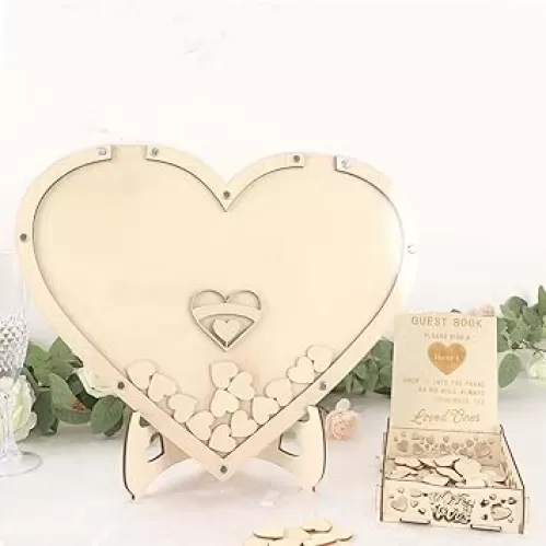 Efavormart 13" Rustic Heart Drop Top Frame Wedding Guest Book Sign, Wooden Display Stand Alternative