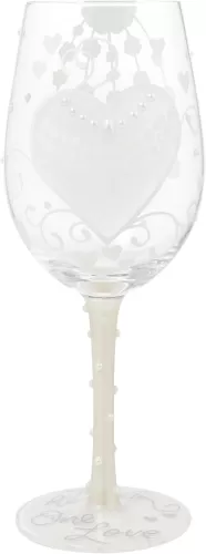 Enesco Lolita Designs Wedding Bride Two Hearts One Love Hand-Painted Artisan Wine Glass, 15 Ounce, Multicolor