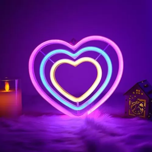 ENUOLI Pink Heart Neon Sign, LED Pink Neon Signs Wall Light for Bedroom, Battery/USB Operated Heart Decorations Lamp Night Lights for Valentine's Day, Birthday, Party, Christmas