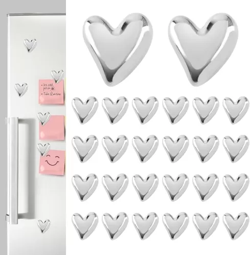 Fridge Magnets Cute Refrigerator Magnets - 24Pcs Love Heart Strong Fridge Magnets, Cute Whiteboard Magnets for Locker Whiteboards Home Office Decor-Silver