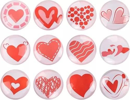 Glass Strong Heart Love Refrigerator Magnets, 12 Pack Magnetic Fridge Stickers, Whiteboard Cabinet Locker Dishwasher Magnets for Kitchen Office Classroom Supplies (Heart Refrigerator Magnet)