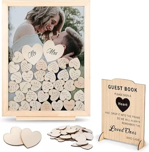 GLM Premium Wedding Guest Book Alternative with Welcome Sign and 85 Hearts - A Perfect Piece to Rustic Wedding Decorations for Ceremony Outside, an Alternative for Your Guest Book Wedding Reception!