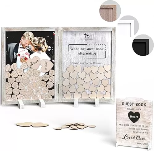 GLM Wedding Guest Book Alternative with Sign, 160 Hearts and 4 Large Hearts, Guest Book Wedding Reception, Wedding Decorations for Reception, Wedding Decor (Rustic White)