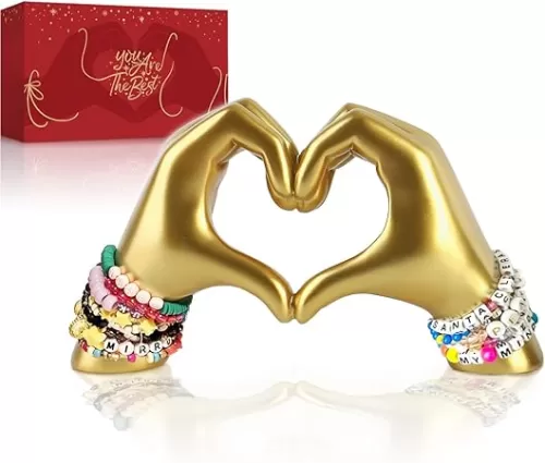 Gold Decor for Living Room Bedroom Bookshelf, Heart Hands Sculpture Decoration, Personalized from Daughter Son Wife (No Bracelets)