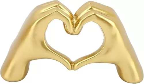 Gold Gesture Decoration, Heart Hands Sculpture Resin Golden Modern Abstract Love Finger Statue, Heart Gesture Ornaments Heart Hand Statue Hand Model Decoration for Wedding Valentines