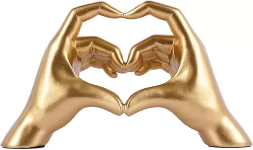 Gold Heart Hands Sculpture, heart hands statue, Modern Hand Decor, Aesthetic Home Decor for Living Room Bedroom Bookshelf Coffee Table, Unique Birthday for Women Girls Sisters Girlfriend Mom Teacher