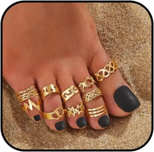 Gold Toe Rings Set for Women - Adjustable Band Non Tarnish Heart Stars Waterproof Butterfly Rhinestone Boho Summer Beach Toe Jewelry