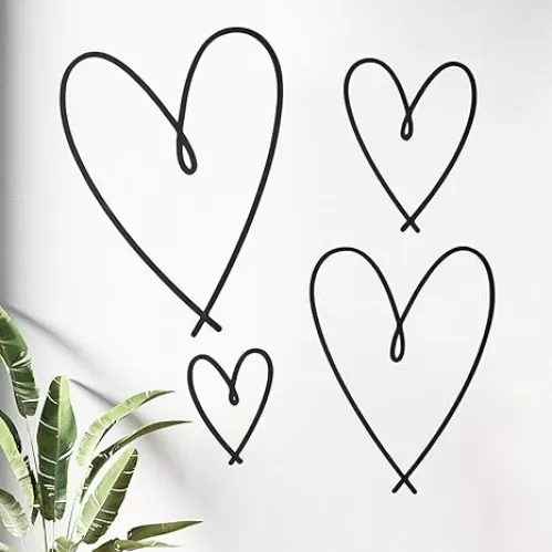 Gvhntk 4 Pieces Metal Heart Wall Art Decor Love Heart Sign Wall Ornaments Beautiful Heart Shape Metal Black Wall Decor for Valentine