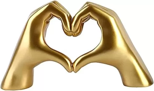 Hand Gesture Statues-Heart Shape Finger Statues Gold Home Decor Modern Style Figurine Decorative Ornaments for Living Room, Bedroom, Office Desktop, Cabinets