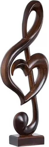Handicraftviet Wooden Music Note Sculpture for Home Decoration and Music Lovers, Handmade Heart Shape Treble Clef Unique Music Teacher Gifts, Music Graduation Gift (Music Heart, Black)