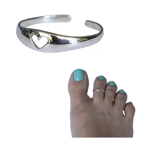 Handmade Silver Heart Adjustable Toe Ring, 925 Sterling Silver, Plain Band with hollowed Heart, Dainty Open Toe, Pinky or Knuckle Rings for Women, By Miya Jewelry Creations