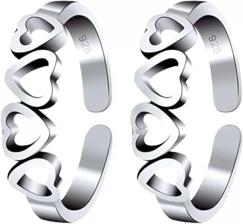 Handmade Silver Toe Ring For Women | Ring For Women | 925 Silver White Heart Shaped Style Toe Ring | Size 18 mm To 20 Mm | Open Circle