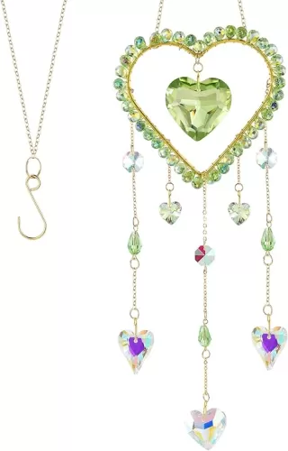 Hanging Colorful Sunshine Catcher, Love-Shaped Crystal Wind Chimes, Crystal Pendant, Sunlight Catcher, Home Decoration, Birthday Gift, Valentine's Day Gift (Green)