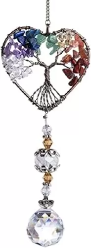 H&D HYALINE & DORA Suncatcher Window Hanging Tree of Life Heart Shaped Crystal Ball Prism Drop Pendant