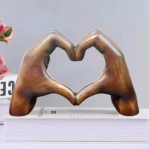Heart Hands Brown Decor, Love Hand Statue, Heart Shape Finger Statues for Preppy, Modern, Aesthetic, Wedding Room Decor, Living Room, Bedroom, Desk, Shelf, or Table Decoration Wooden Color (wood)