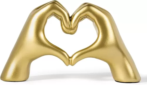 Heart Hands Sculpture - Gold Decor Living Room Accent Home - Small Shelf Decor Aesthetic - Teen Girls Bedroom Knick Knacks - Cute Table Statue Love Decorations, Gifts Girlfriend Women (Gold)