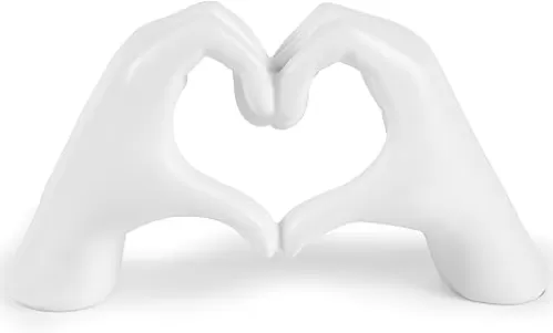 Heart Hands Sculpture Aesthetic Room Decor for Living Room, Bedroom, Bookshelf – White Love Finger Statue Wedding Decoration, Unique Gift for Girls - 5.9” x 9.8”