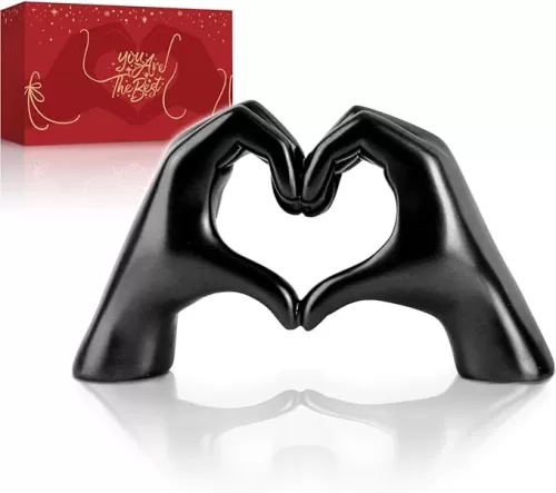Heart Hands Sculpture Black Decor for Bedroom Living Room Bookshelf, Aesthetic Love Statues Accents Home Office Apartment Desk Table Decoration Knick Knacks (No Bracelets)