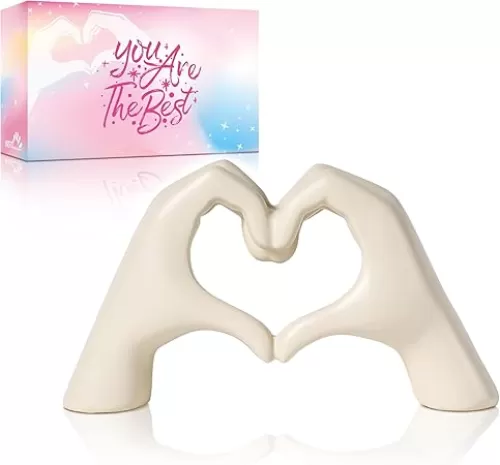 Heart Hands Sculpture Decor for Bedroom Living Room Bookshelf, Aesthetic Love Statues Accents Home Office Apartment Farmhouse Desk Table Decoration