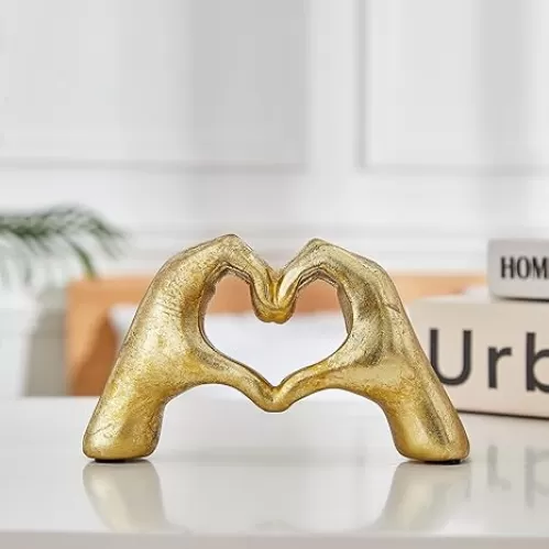 Heart Hands Sculpture, Gold Living Room Décor, Cute Gesture Heart Shaped Decoration, Modern Love Statue Finger, I Love You Hands Heart Art Sculpture Home Wedding Decoration (Gold)