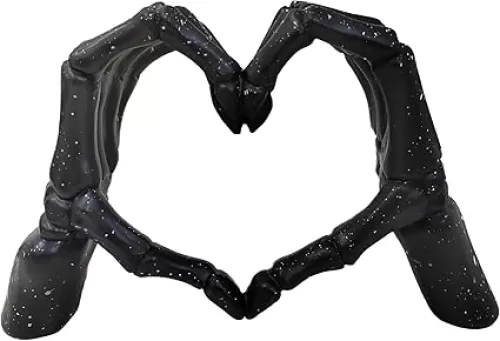 Heart Hands Sculpture, Hand Gesture Desk Statues Love Ornaments, Skull Couple Statue, Heart Shape Finger Gesture Sculpture Decor for Bookshelf/Coffee Desktop/Halloween Decorations(Black)
