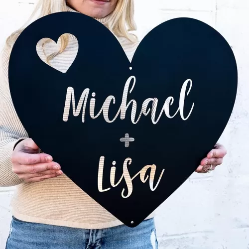 Heart Names Metal Sign, Personalized Couples Love Name Sign, Valentine’s gift, Anniversary Wedding Gift, Custom Housewarming Gift, Love Sign