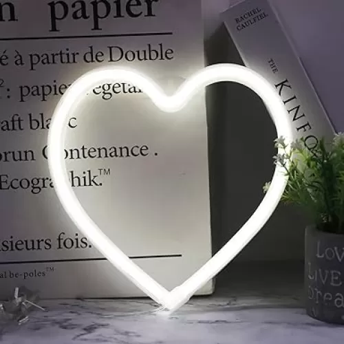 Heart Neon Lights Christmas Decorations, Love Shaped Lamp USB/Battery Operated Night Lights for Gift, Bedroom, Wall, Festival, Party, Valentine’s Day Decor-Heart(White)