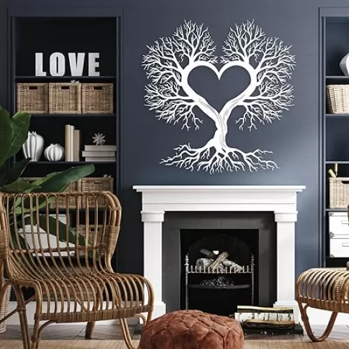 Heart Tree Metal Wall Art, Metal Tree of Life Wall Decor, Love Heart Metal Wall Art, Heart Shaped Tree of Life Wall Art, Tree Wall Decor, Modern Home Decor, Living Room Wall Decor (White, 30"x30" | 76x76cm)