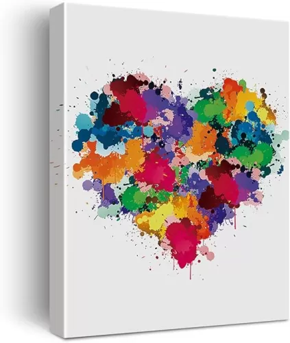 Heart Watercolor Poster Canvas Wall Art for Home/Office/Bedroom Decor - Heart Love Canvas Print Wall Art Painting Ready to Hang Gifts - Easel & Hanging Hook 12x15 Inch