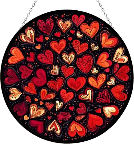 Hearts Stained Glass Window Hanging by Clare Donovan Sun Catcher Valentine Haning Ornament Decoration Mother's Day Birthday Gifts for Lover, Friends