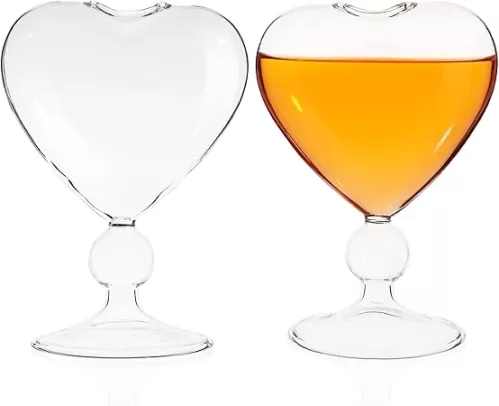 Hemoton Martini Glasses Set of 2, Glass Crystal Cocktail Glasses Heart Shape Glass Cups Shrimp Cocktail Goblet Glass Wine Goblet Wine Flutes Drinking Cup For Valentine