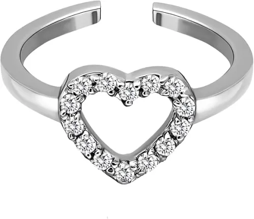 Hoops & Loops 925 Sterling Silver Cubic Zirconia Open Heart Toe Ring for Women