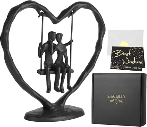 Iron Anniversary Wedding Gift for Her Wife Him and Couple, Iron Heart Statue Decoration Gifts, Heart Sculpture, Heart Figurine，Couple Figurine Statue, Valentine's Day Birthday Gifts