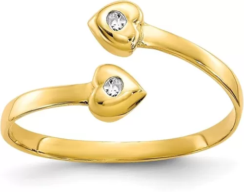 Jewelry Affairs 10K Real Solid Yellow Gold CZ Heart Shaped Toe Summer Ring