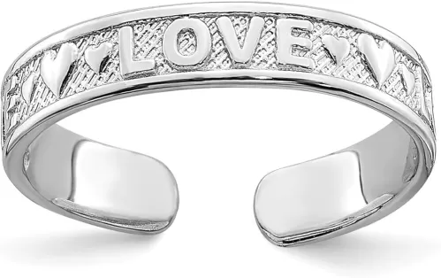 Jewelry Affairs 14K Real Solid White Gold Polished Love and Hearts Toe Ring