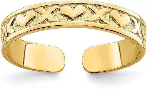 Jewelry Affairs 14k Real Yellow Solid Gold Hug and Hearts Adjustable Toe Summer Ring